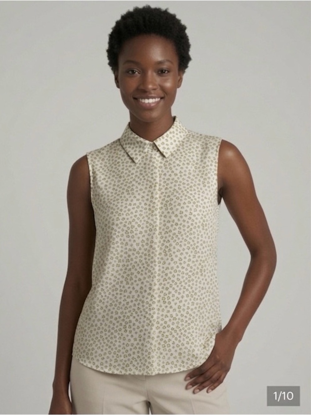 Equipment 100% Silk Star Print Back-Button Collared Blouse Top size M